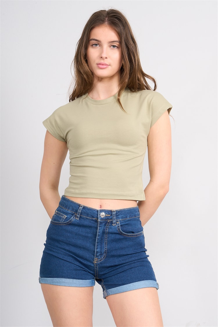 Çetinkaya Fithit 3266 Bayan Bisiklet Yaka 30/1 Penye Crop T-shirt Koyu Vizon