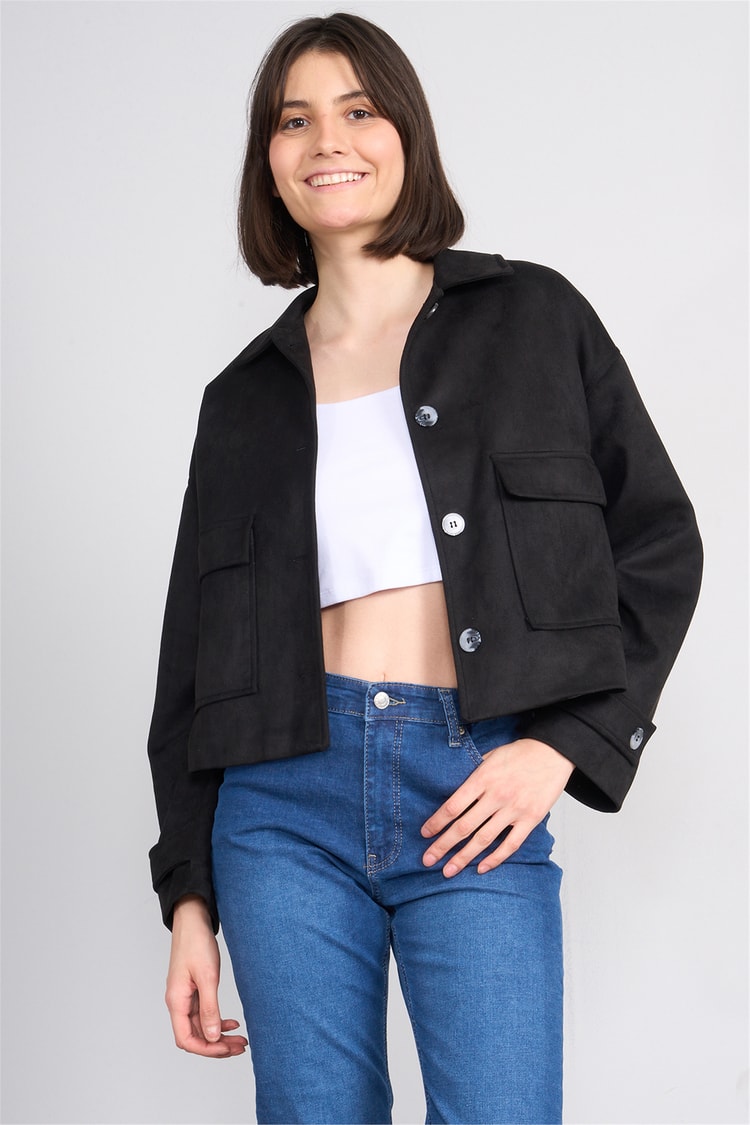 Çetinkaya Fithit 5340 Kadın Gömlek Yaka Oversize Süet Ceket Camel