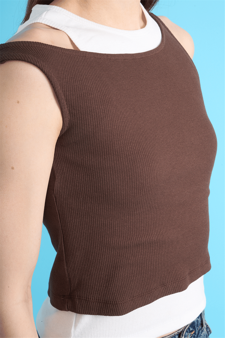 Çetinkaya Fithit 8237 Bayan Bisiklet Yaka Slimfit Kaşkorse Askılı Atlet Kahve