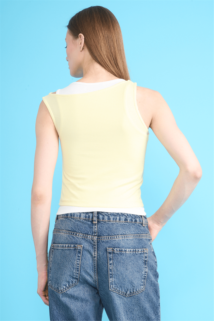 Çetinkaya Fithit 8237 Bayan Bisiklet Yaka Slimfit Kaşkorse Askılı Atlet Sarı