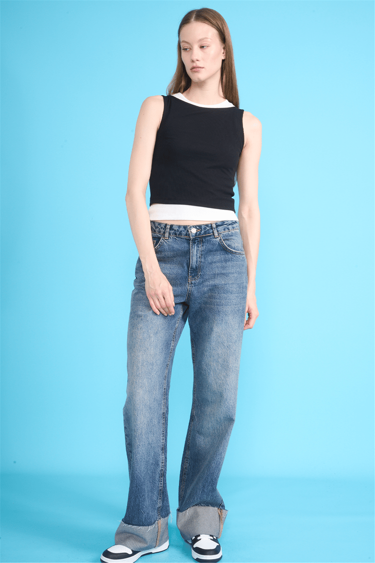 Çetinkaya Fithit 8237 Bayan Bisiklet Yaka Slimfit Kaşkorse Askılı Atlet Siyah