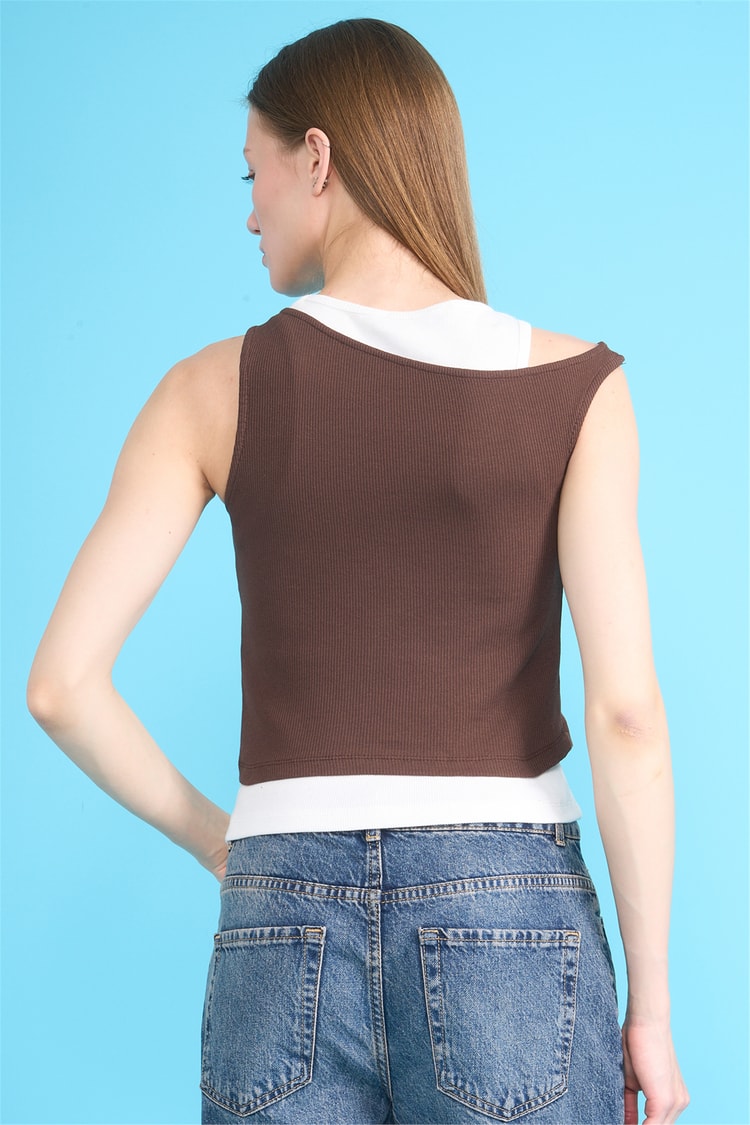 Çetinkaya Fithit 8237 Bayan Bisiklet Yaka Slimfit Kaşkorse Askılı Atlet Kahve