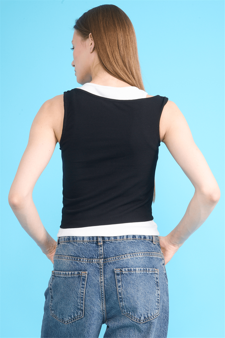 Çetinkaya Fithit 8237 Bayan Bisiklet Yaka Slimfit Kaşkorse Askılı Atlet Siyah