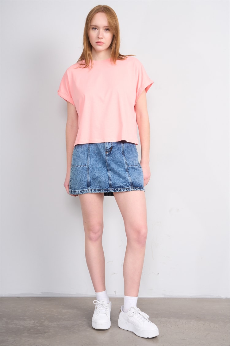 Çetinkaya Fithit 8382 Bayan Bisiklet Yaka 30/1 Penye Oversize T-shirt Açık Somon