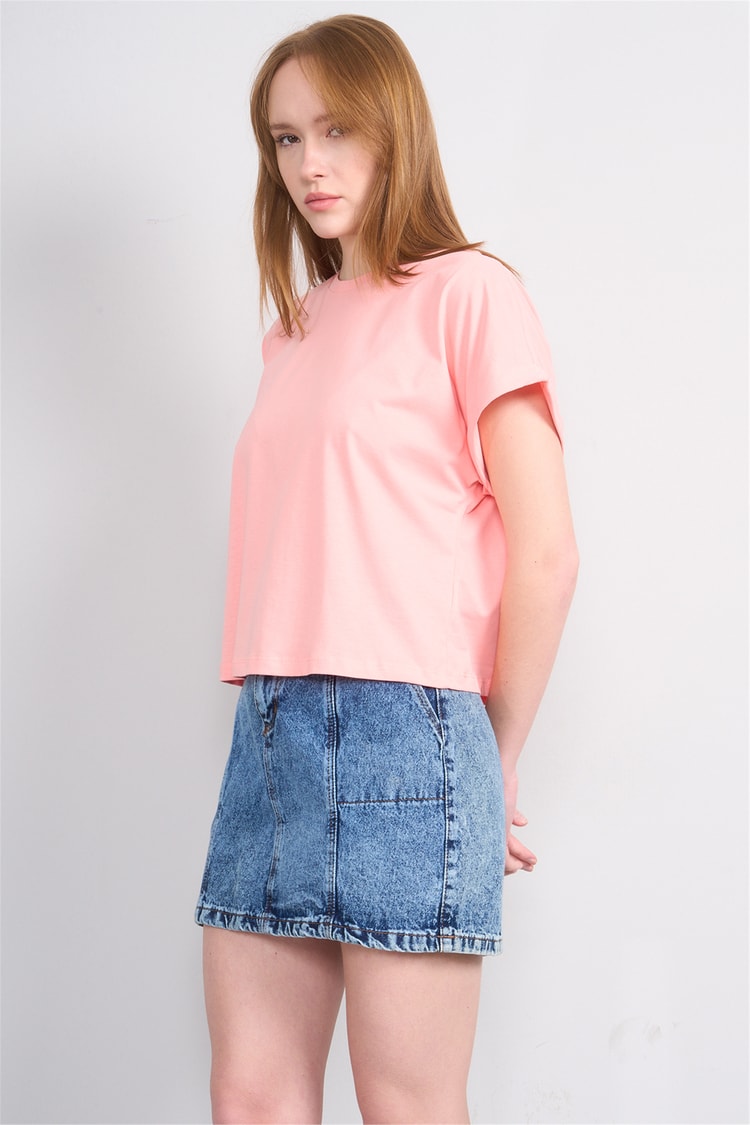 Çetinkaya Fithit 8382 Bayan Bisiklet Yaka 30/1 Penye Oversize T-shirt Açık Somon