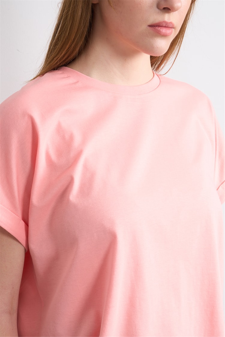 Çetinkaya Fithit 8382 Bayan Bisiklet Yaka 30/1 Penye Oversize T-shirt Açık Somon