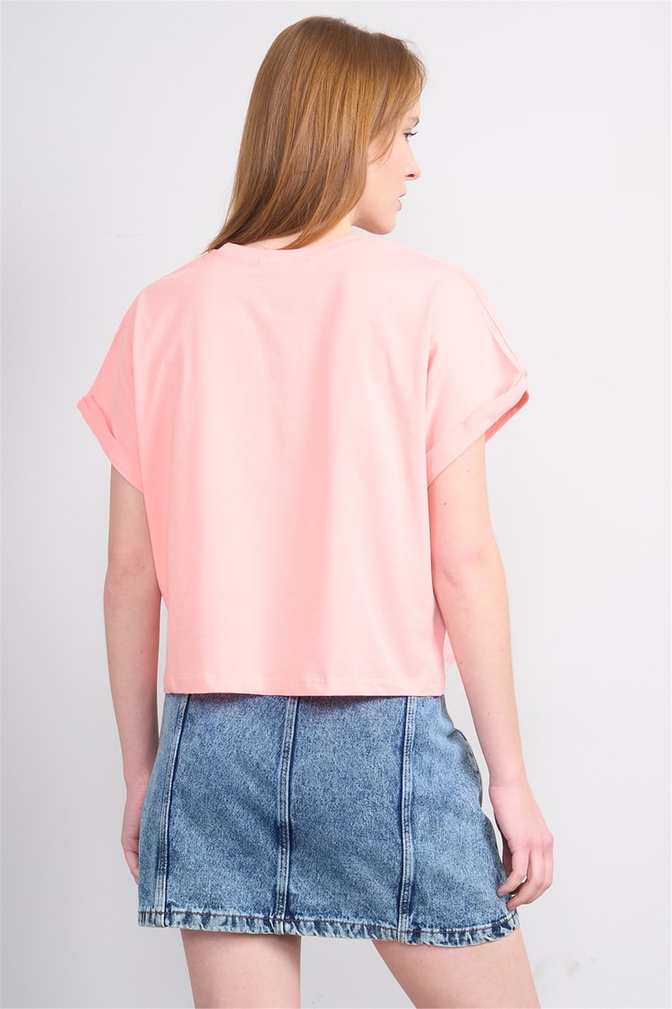 Çetinkaya Fithit 8382 Bayan Bisiklet Yaka 30/1 Penye Oversize T-shirt Açık Somon
