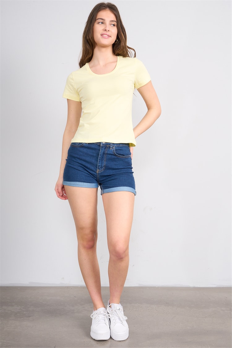 Çetinkaya Fithit 8464 Bayan U Yaka Slimfit T-shirt Uçuk Sarı