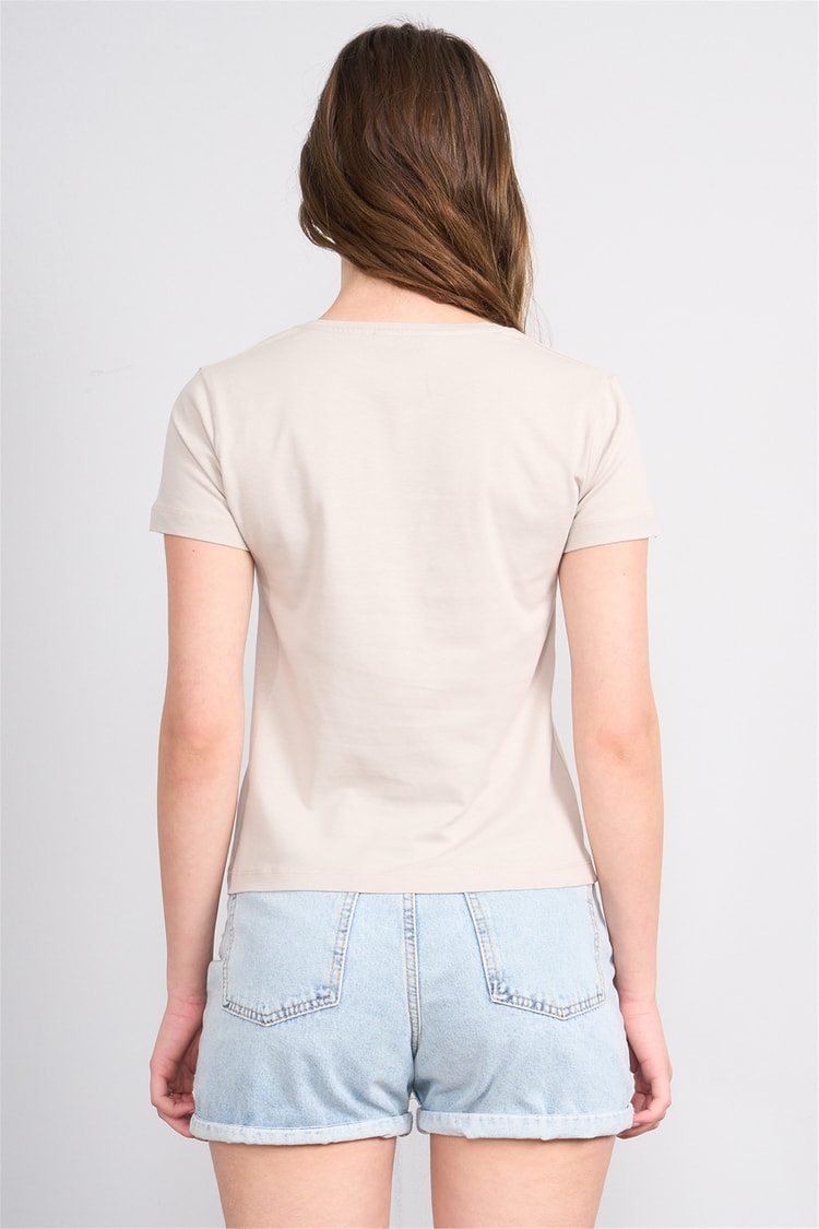 Çetinkaya Fithit 8464 Bayan U Yaka Slimfit T-shirt Vizon