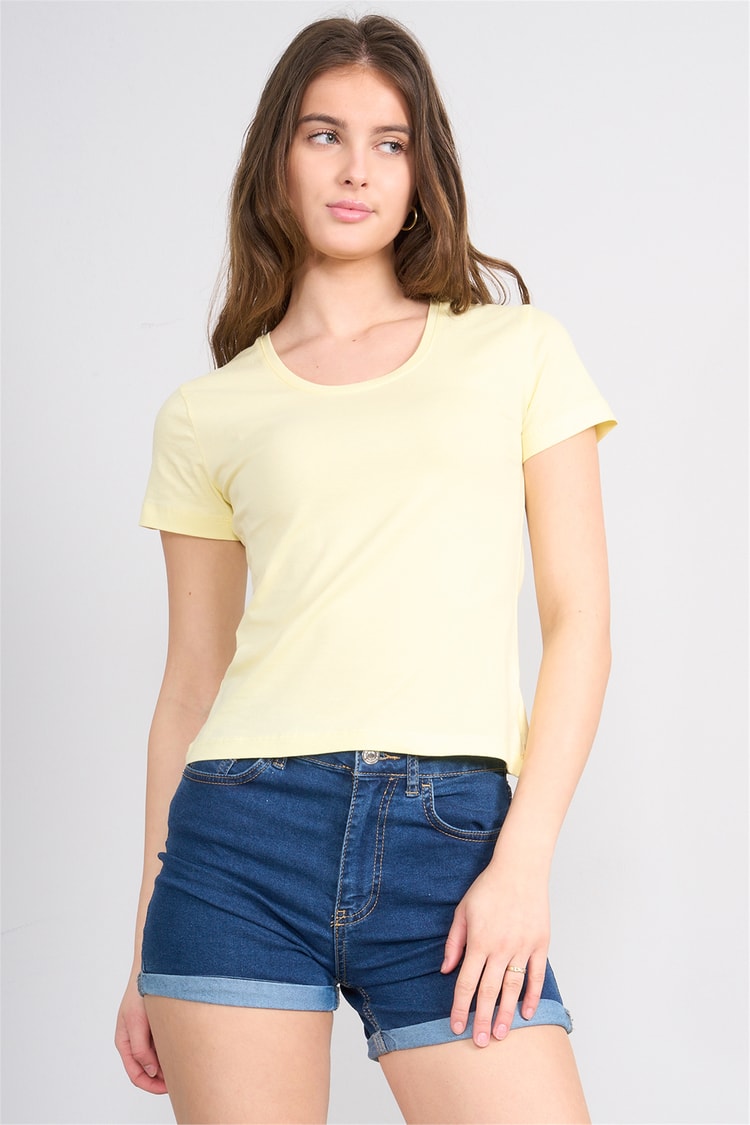 Çetinkaya Fithit 8464 Bayan U Yaka Slimfit T-shirt Uçuk Sarı