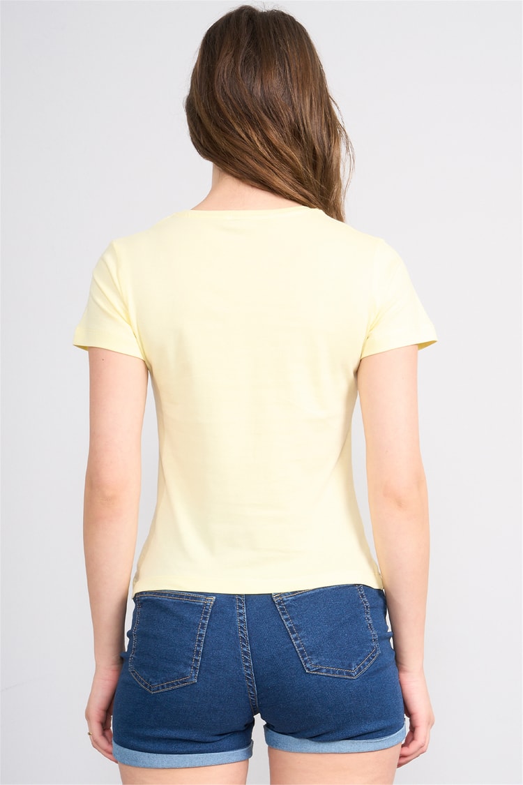 Çetinkaya Fithit 8464 Bayan U Yaka Slimfit T-shirt Uçuk Sarı