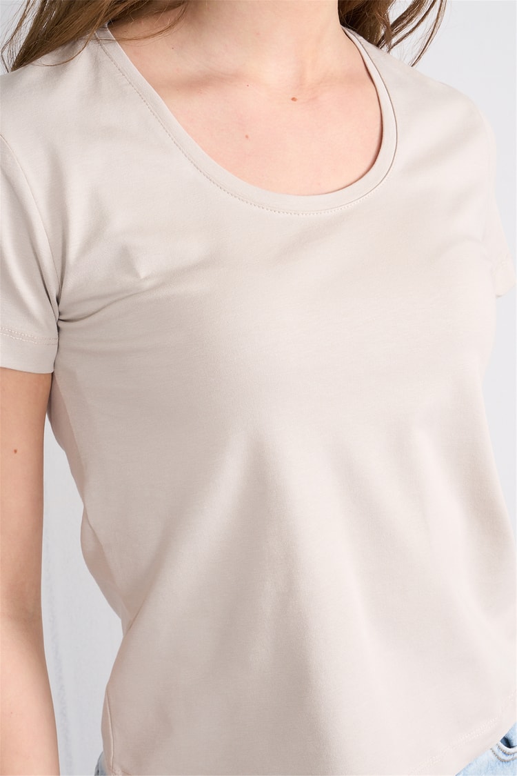 Çetinkaya Fithit 8464 Bayan U Yaka Slimfit T-shirt Vizon