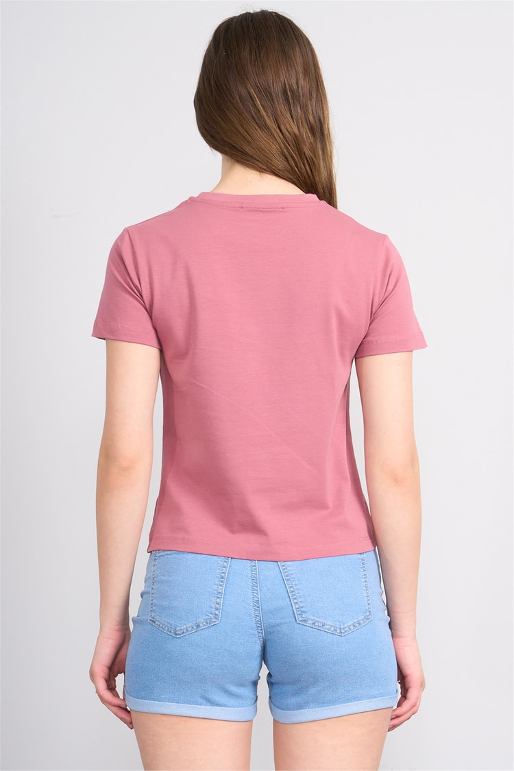 Çetinkaya Fithit 8501 Bayan Bisiklet Yaka Slimfit Penye Süprem T-shirt Gül Kurusu
