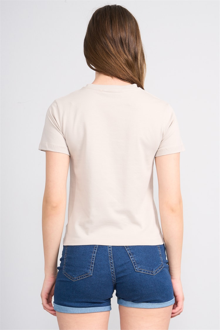 Çetinkaya Fithit 8501 Bayan Bisiklet Yaka Slimfit Penye Süprem T-shirt Vizon