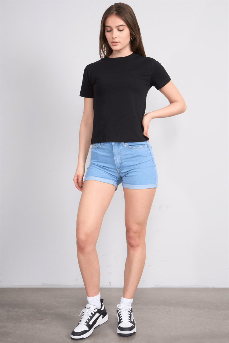 Çetinkaya Fithit 8501 Bayan Bisiklet Yaka Slimfit Penye Süprem T-shirt Siyah