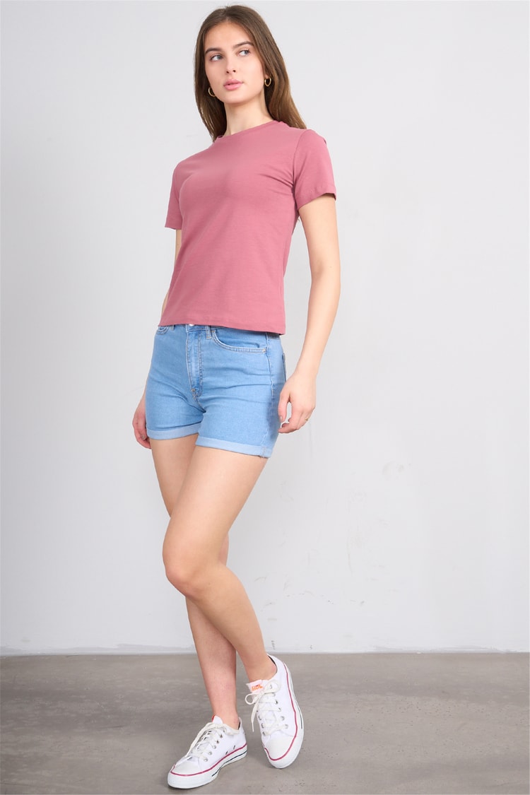 Çetinkaya Fithit 8501 Bayan Bisiklet Yaka Slimfit Penye Süprem T-shirt Gül Kurusu
