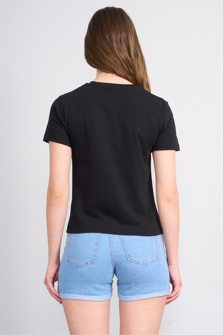 Çetinkaya Fithit 8501 Bayan Bisiklet Yaka Slimfit Penye Süprem T-shirt Siyah