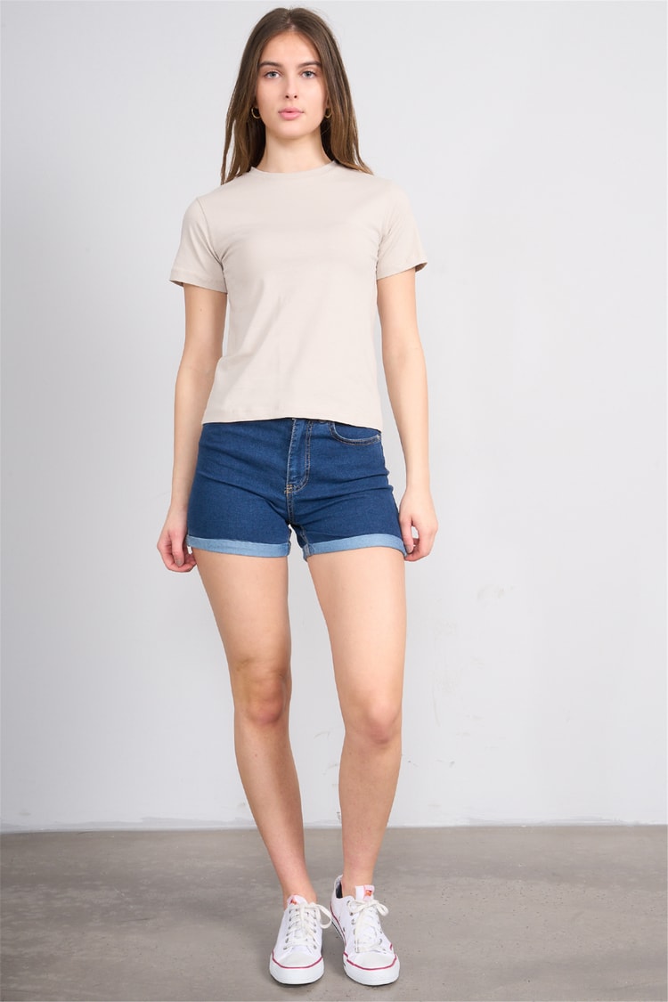 Çetinkaya Fithit 8501 Bayan Bisiklet Yaka Slimfit Penye Süprem T-shirt Vizon