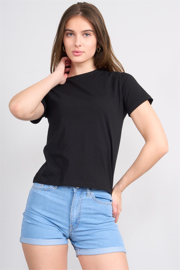 Çetinkaya Fithit 8501 Bayan Bisiklet Yaka Slimfit Penye Süprem T-shirt Siyah