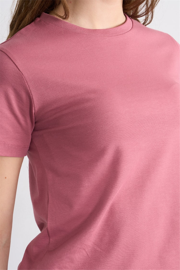 Çetinkaya Fithit 8501 Bayan Bisiklet Yaka Slimfit Penye Süprem T-shirt Gül Kurusu