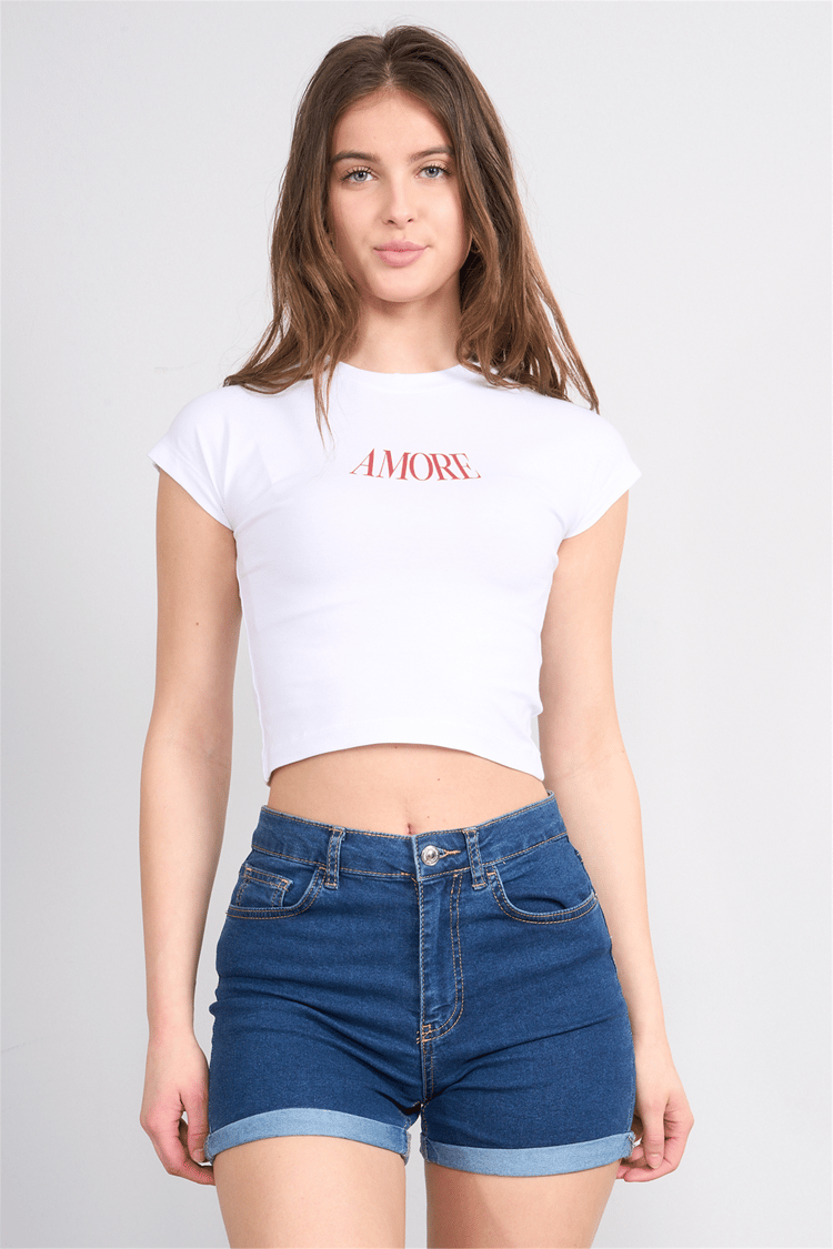 Çetinkaya Fithit 8864 Bayan Bisiklet Yaka Regular Baskılı T-shirt Beyaz