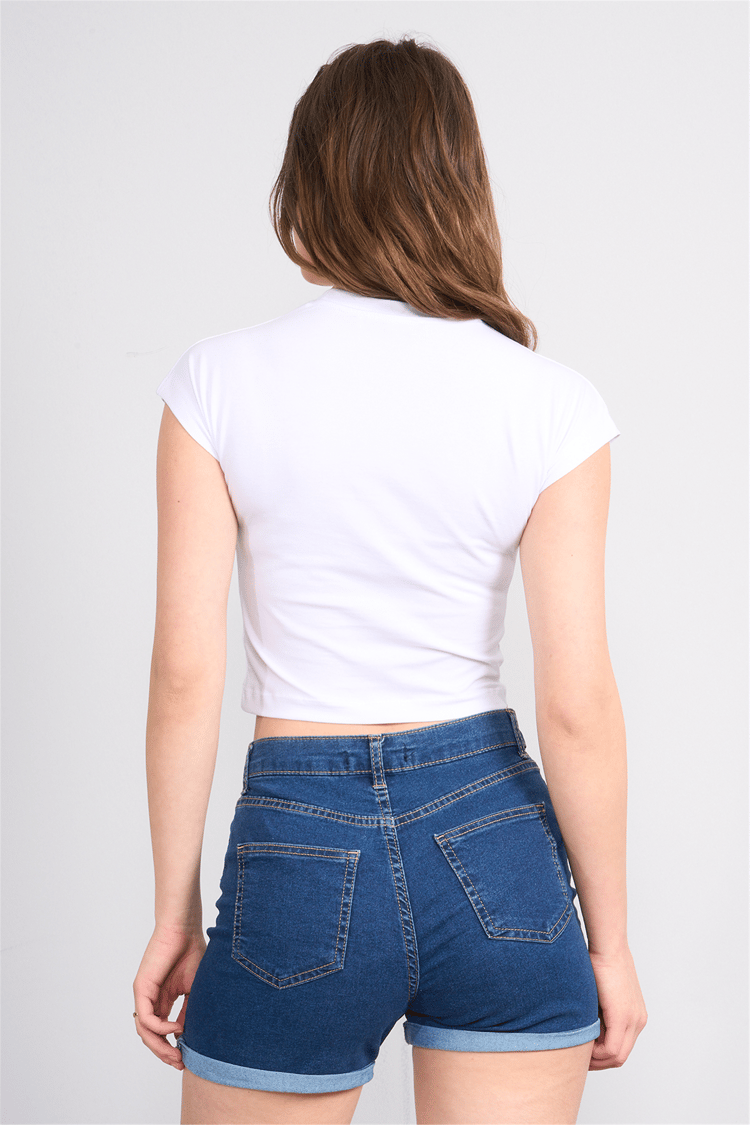 Çetinkaya Fithit 8864 Bayan Bisiklet Yaka Regular Baskılı T-shirt Beyaz