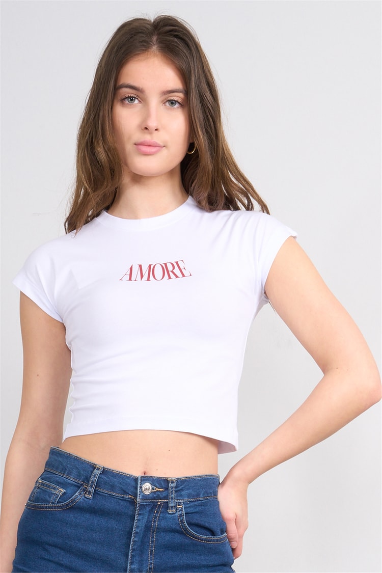 Çetinkaya Fithit 8864 Bayan Bisiklet Yaka Regular Baskılı T-shirt Beyaz