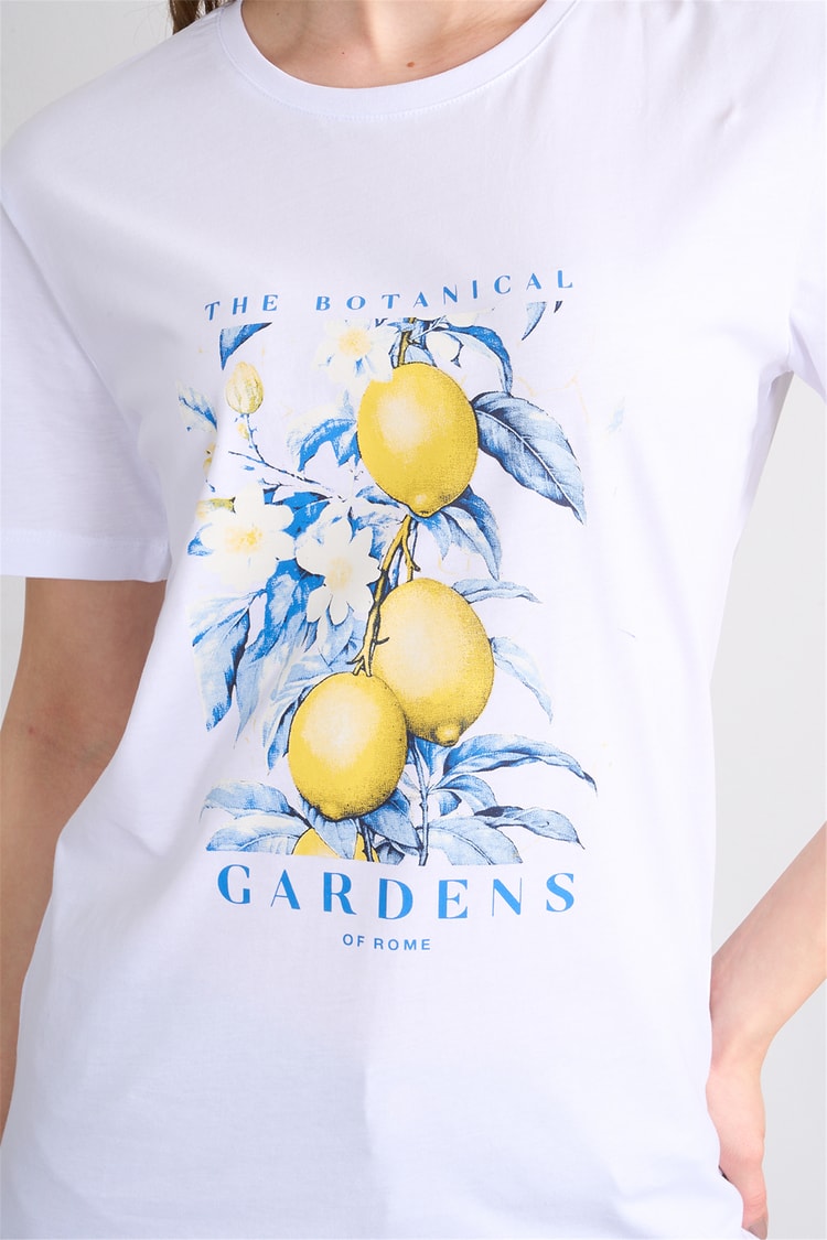Çetinkaya Fithit 8899 Bayan Bisiklet Yaka Regular Baskılı T-shirt Beyaz