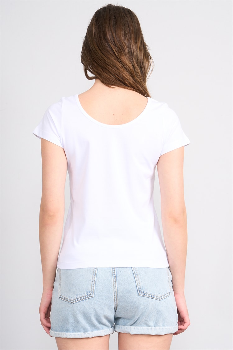 Çetinkaya Fithit 8913 Bayan Kayık Yaka Penye Süprem T-shirt Beyaz