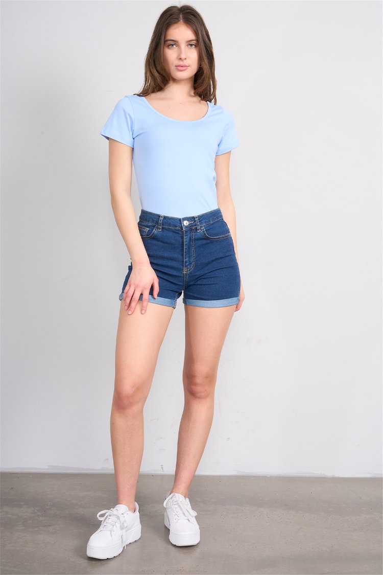 Çetinkaya Fithit 8913 Bayan Kayık Yaka Penye Süprem T-shirt Bebe Mavi