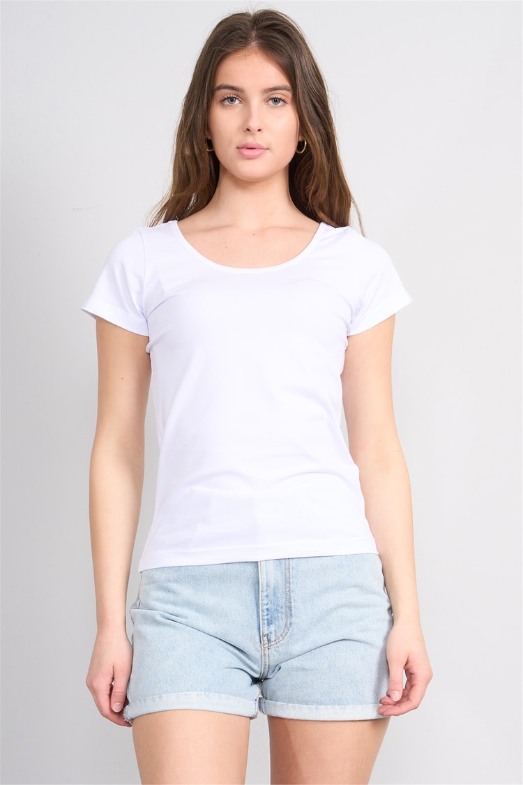 Çetinkaya Fithit 8913 Bayan Kayık Yaka Penye Süprem T-shirt Beyaz