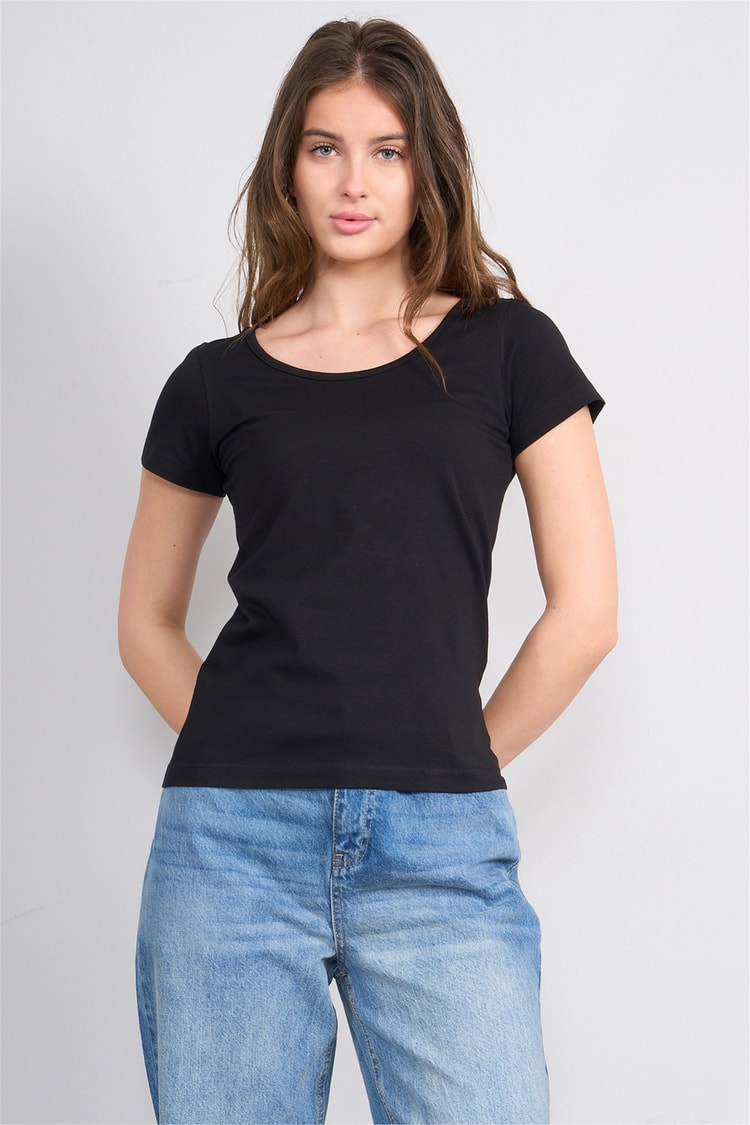 Çetinkaya Fithit 8913 Bayan Kayık Yaka Penye Süprem T-shirt Siyah