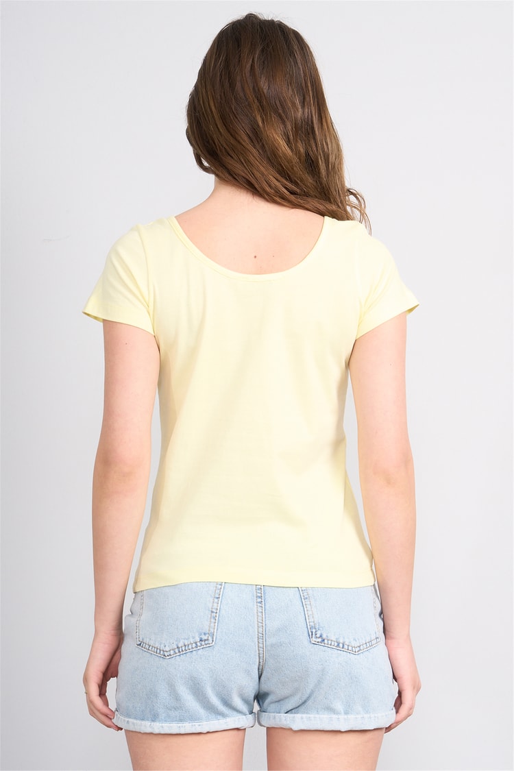Çetinkaya Fithit 8913 Bayan Kayık Yaka Penye Süprem T-shirt Uçuk Sarı