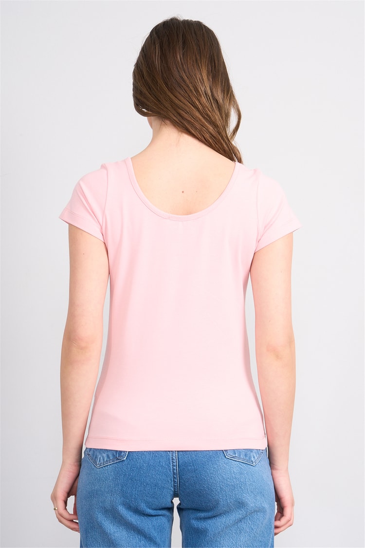 Çetinkaya Fithit 8913 Bayan Kayık Yaka Penye Süprem T-shirt Pudra