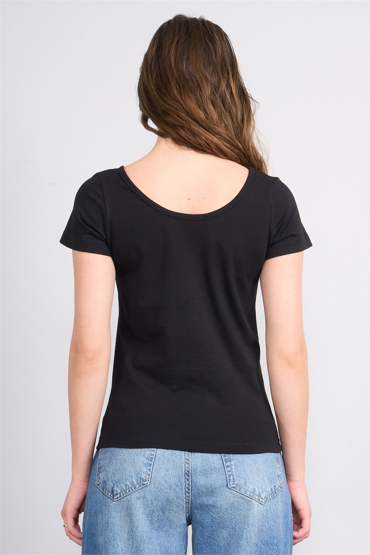 Çetinkaya Fithit 8913 Bayan Kayık Yaka Penye Süprem T-shirt Siyah