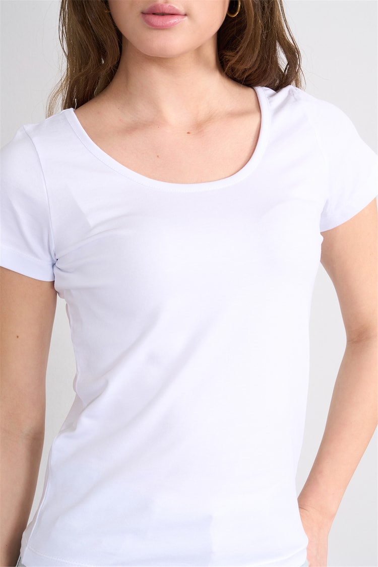 Çetinkaya Fithit 8913 Bayan Kayık Yaka Penye Süprem T-shirt Beyaz