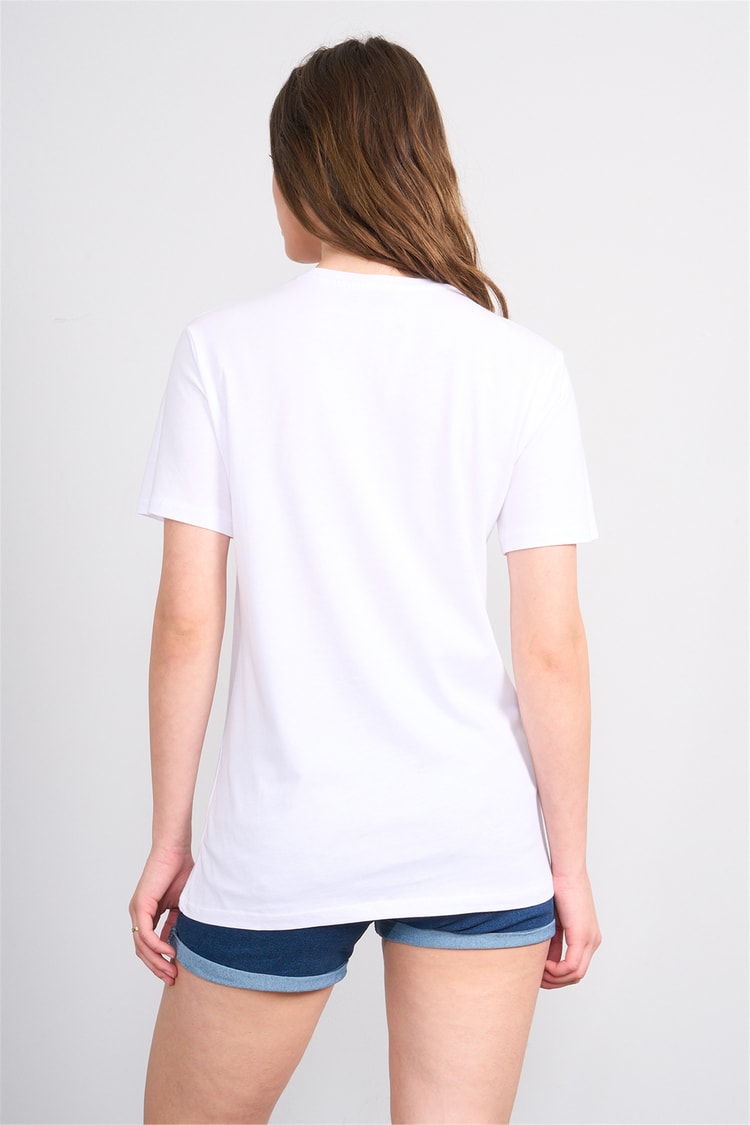 Çetinkaya Fithit 8915 Bayan Bisiklet Yaka Regular Nakışlı T-shirt Beyaz