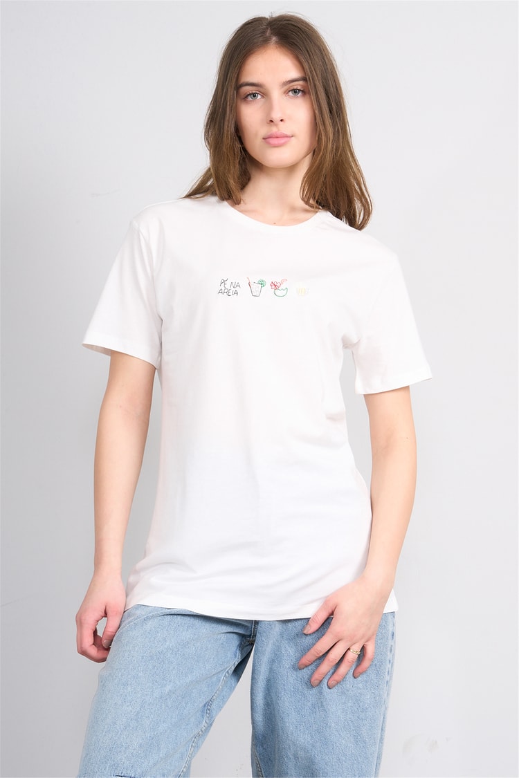 Çetinkaya Fithit 8951 Bayan Bisiklet Yaka Penye Regular Nakışlı T-shirt Krem