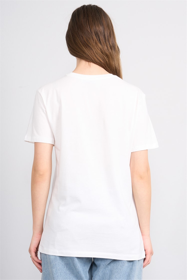 Çetinkaya Fithit 8951 Bayan Bisiklet Yaka Penye Regular Nakışlı T-shirt Krem