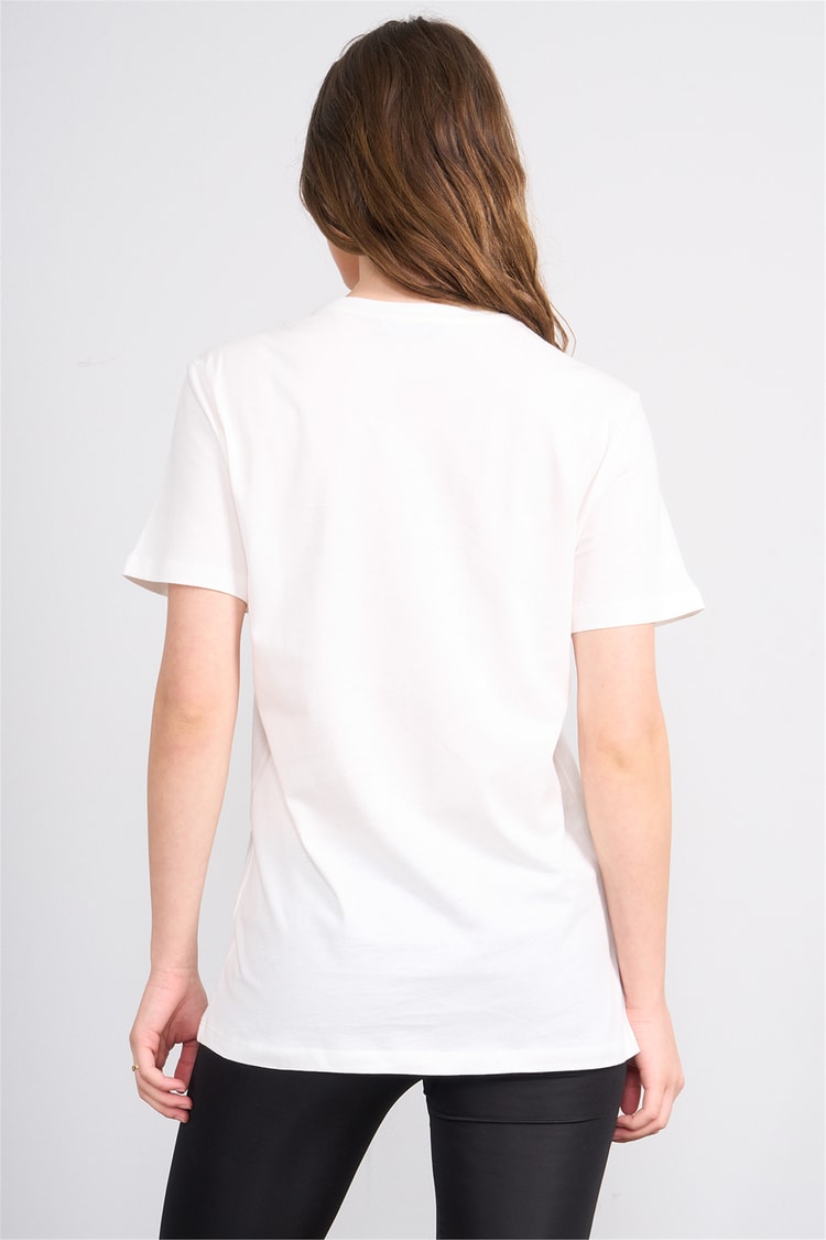 Çetinkaya Fithit 8956 Bayan Bisiklet Yaka Penye Regular Nakışlı T-shirt Krem