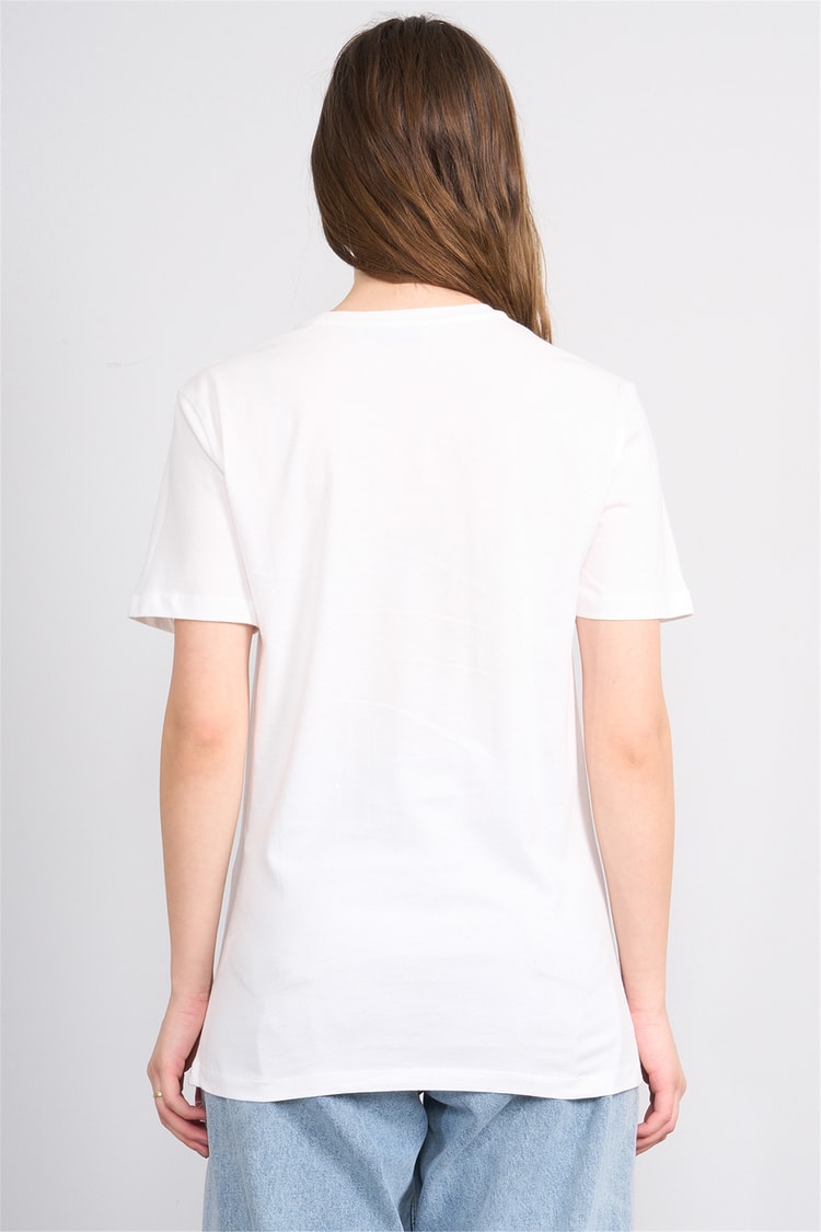 Çetinkaya Fithit 8957 Bayan Bisiklet Yaka Regular Nakışlı T-shirt Krem