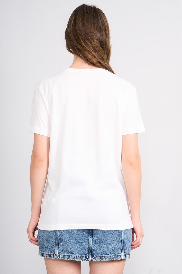 Çetinkaya Fithit 8960 Bayan Bisiklet Yaka Regular Nakışlı T-shirt Krem