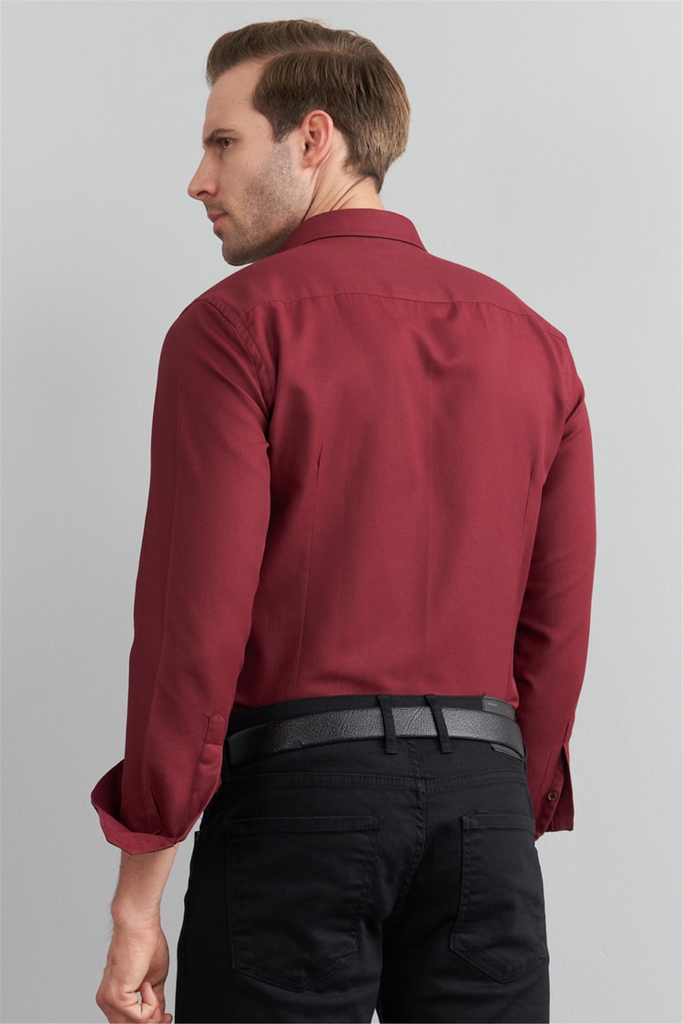 Çetinkaya Mentality 1889 Oxford Uzun Kol Slim Fit Bordo Gömlek