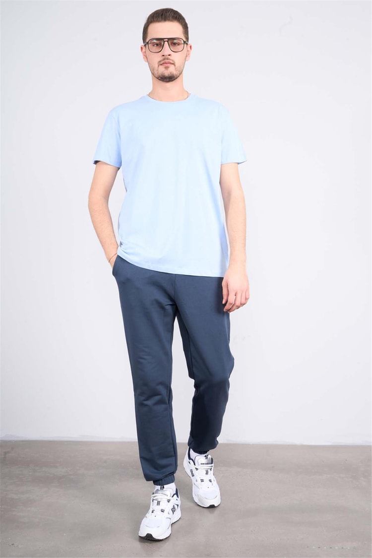 Çetinkaya Mentality 2772  Bisiklet Yaka Basic T-Shirt Açık Mavi