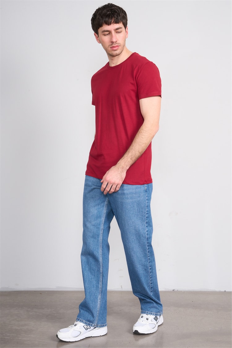 Çetinkaya Mentality 2772 Bisiklet Yaka Slimfit Basic T-shirt Bordo
