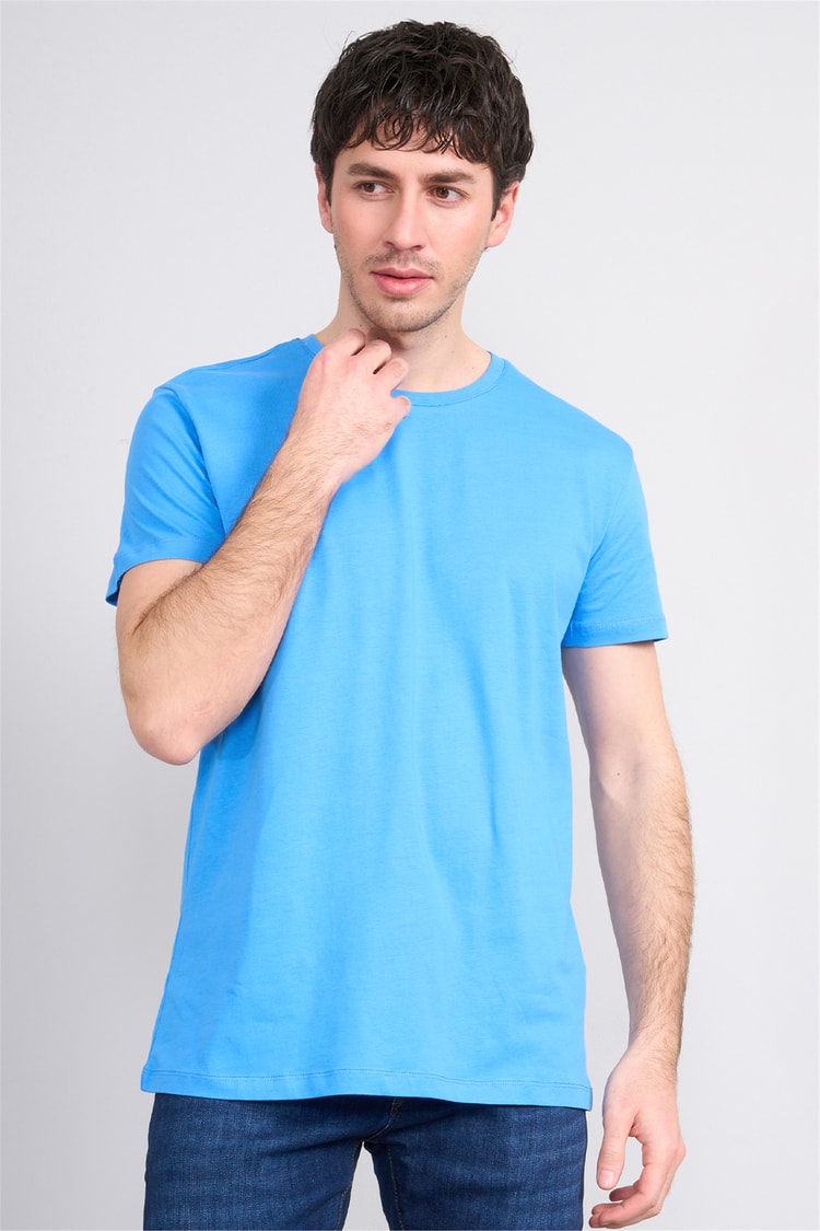 Çetinkaya Mentality 2772 Bisiklet Yaka Slimfit Basic T-shirt Koyu Mavi