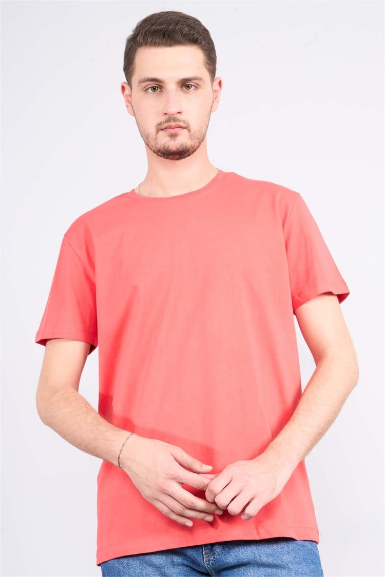 Çetinkaya Mentality 2772 Bisiklet Yaka Penye Slim Fit Nar Çiçeği T-shırt