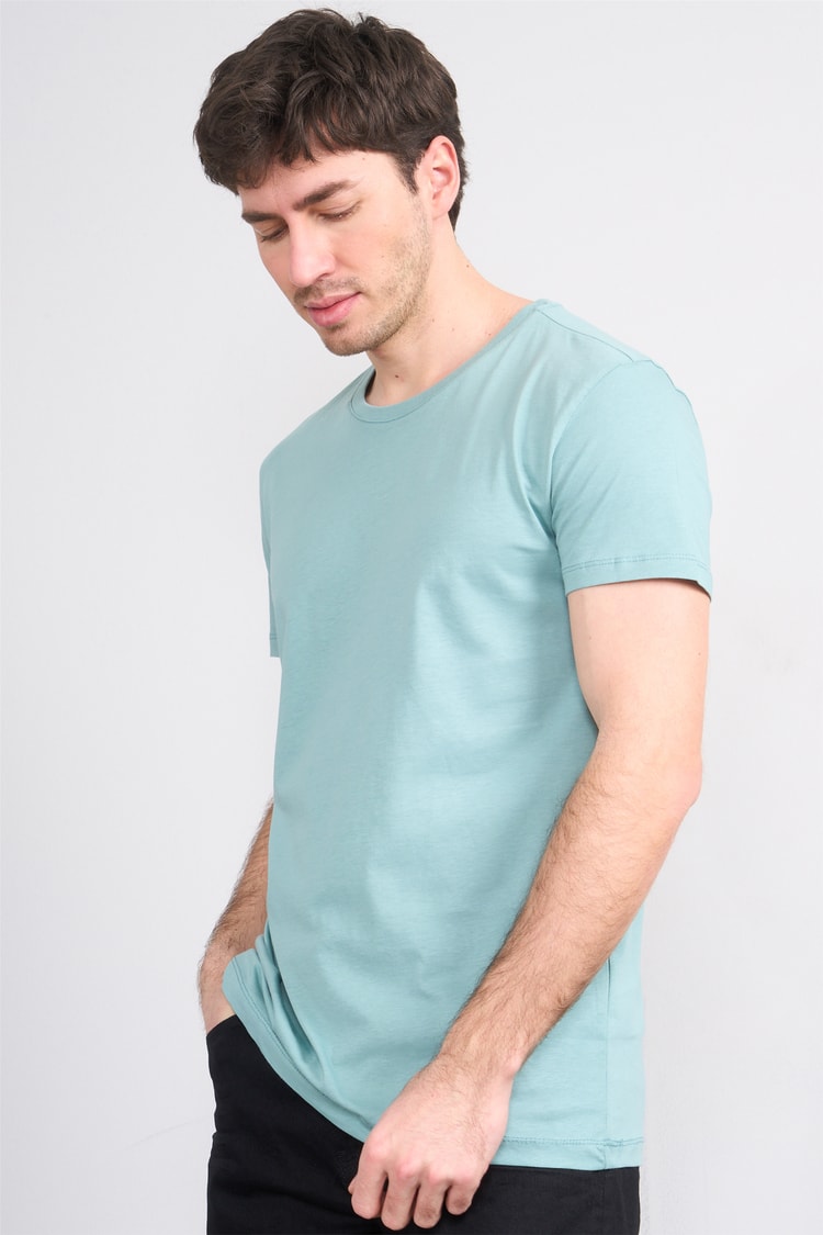 Çetinkaya Mentality 2772 Bisiklet Yaka Slimfit Basic T-shirt Açık Petrol