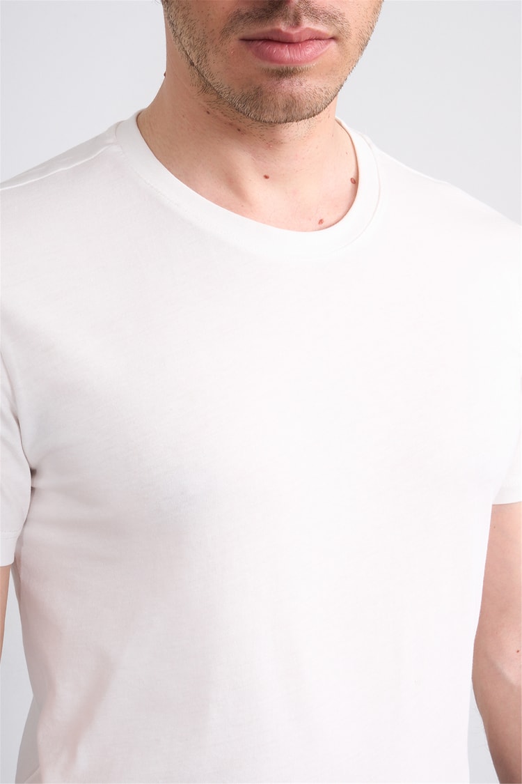 Çetinkaya Mentality 2772 Bisiklet Yaka Slimfit Basic T-shirt Krem