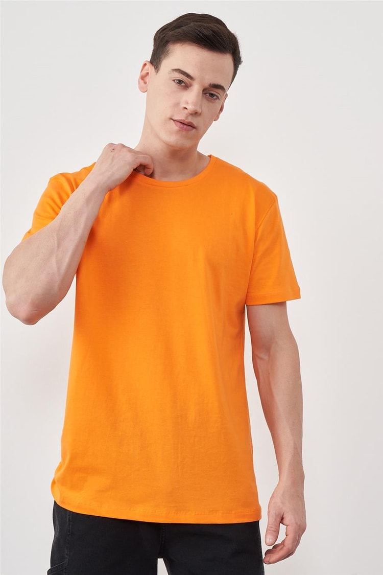 Çetinkaya Mentality 2772 Bisiklet Yaka Basic Penye Slim Fit Orange T-Shirt %100 Pamuk